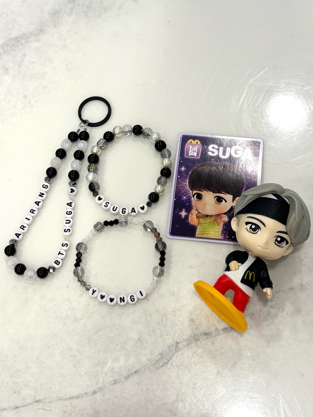 (5PCS) BTS SUGA BIAS KEYCHAIN BRACELET TINY TAN COLLECTIBLE